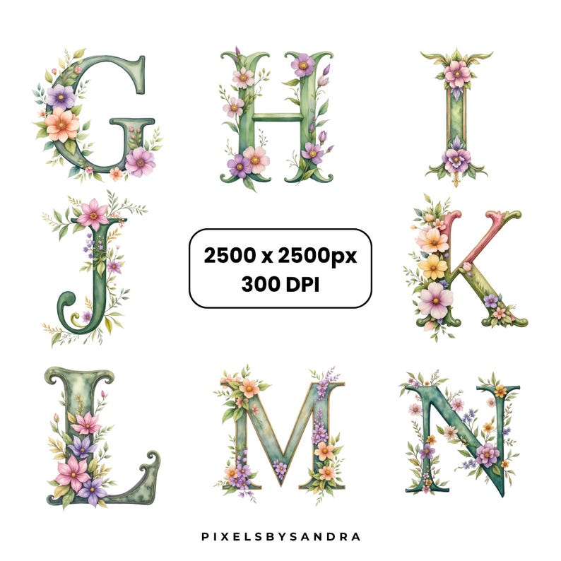 Floral Alphabet Clipart Pack, Cottagecore Botanical Letters, Floral ...