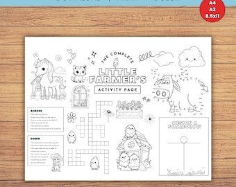 Druckbare Aktivität Tischset für Kinder, Bauernhof Thema Färbung und Puzzle Spaß, digitaler Download