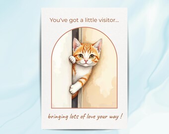 Printable Peeking Cat Greeting Card, Just Because, Thinking of You, Peekaboo Kitten Notecard, instant download