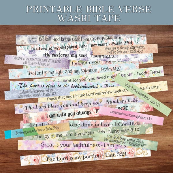 Ruban adhésif imprimable des versets de la Bible, autocollants de scrapbooking foi, citations de journalisme chrétien, bandes de marge pour journal de prières, téléchargement immédiat