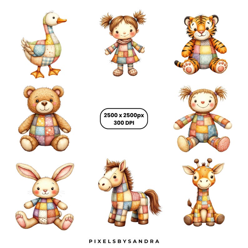 Patchwork Ragdoll Patchwork Clipart Pack, Quilted Animals & Ragdoll Pngs, Nursery Decor ...