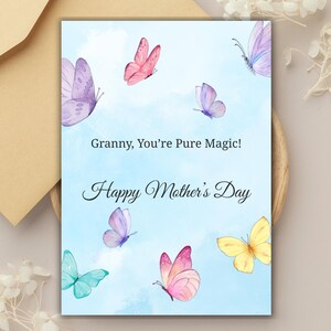Carte de fête des mères pour grand-mère, carte papillon aquarelle imprimable pour grand-mère, téléchargement immédiat, impression 8,5 x 11, pli 5 x 7", carte virtuelle