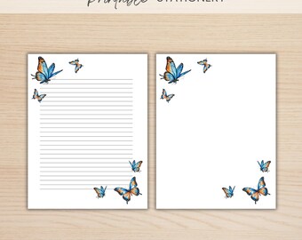 Printable Stationery, Butterfly Design, Lined and Unlined Notepaper, Instant Download