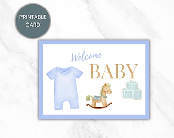 Printable Welcome Baby Boy Card, Newborn Congratulations, Instant Download