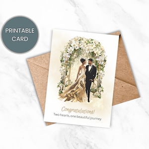 Wedding Congratulations Card, Printable Happy Wedding Day Card, Digital Card for Newlyweds, Elegant Floral Card for Happy Couple,