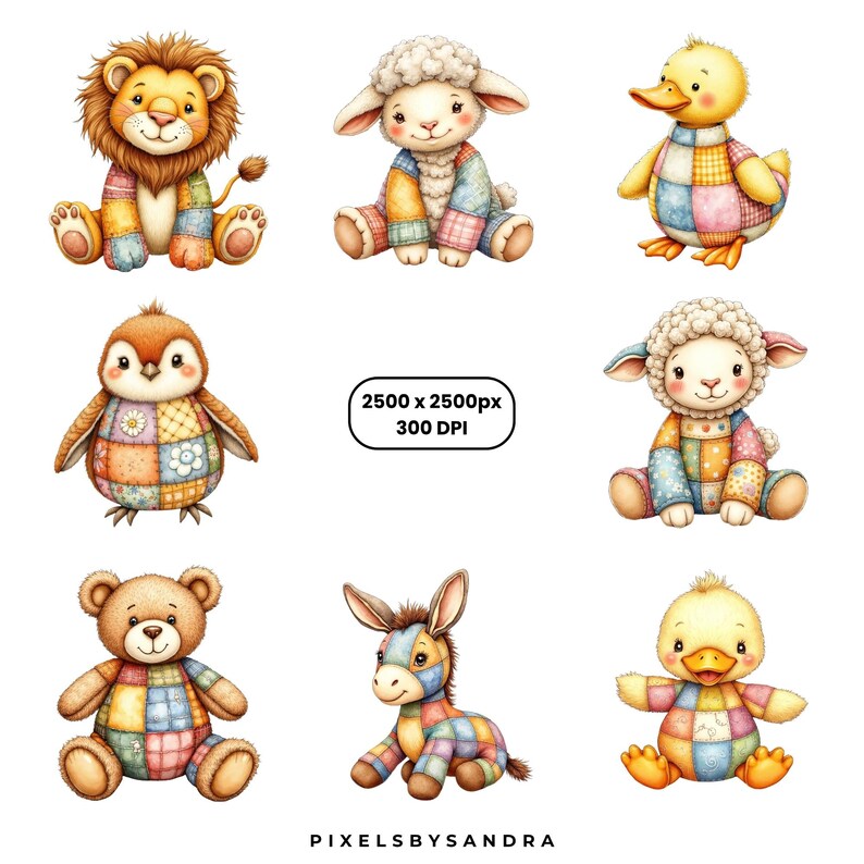 Patchwork Ragdoll Patchwork Clipart Pack, Quilted Animals & Ragdoll Pngs, Nursery Decor ...