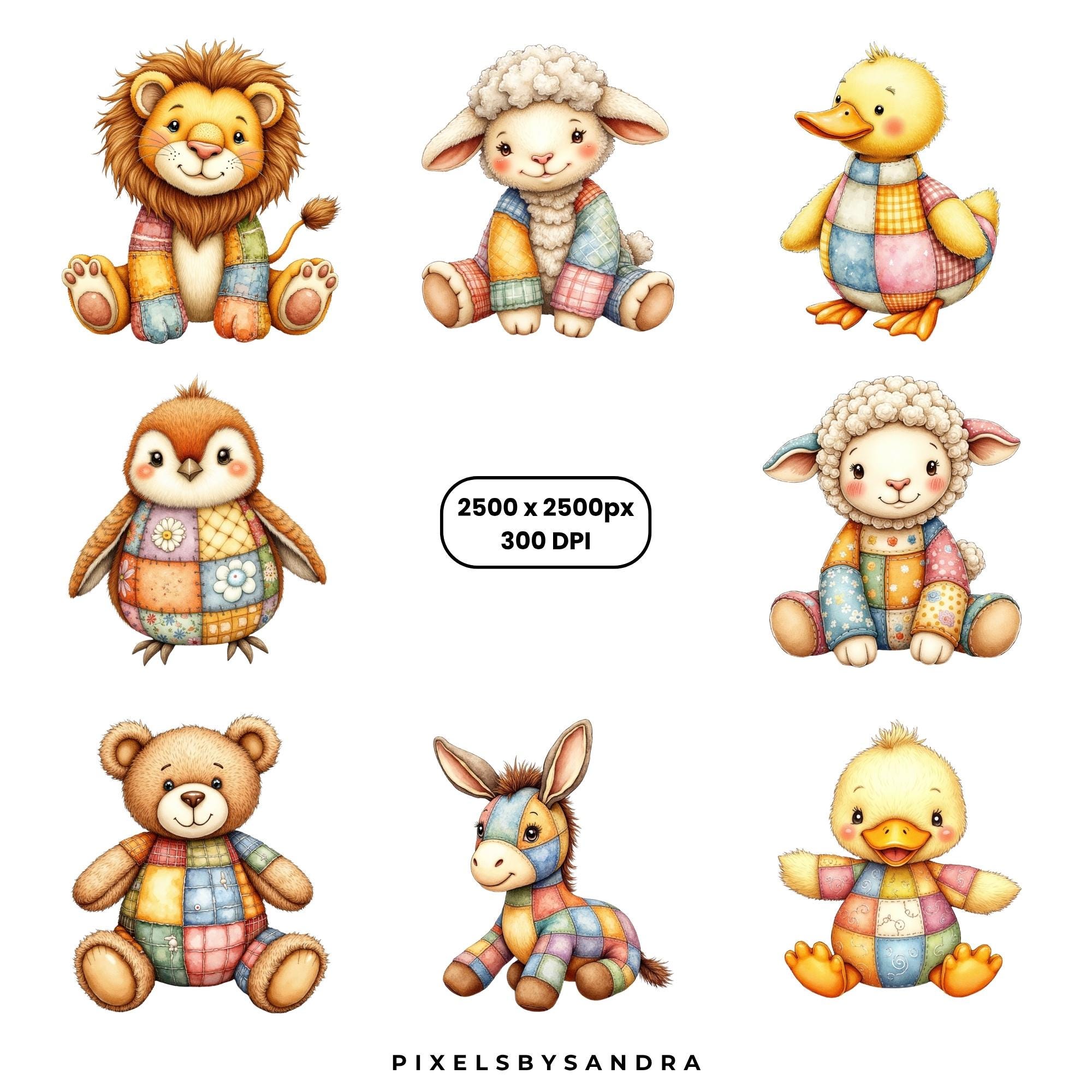 Deviantart Patchwork Pals Rabbit Sweet Patchwork Pals Clipart Pack Volume 2, 24 Watercolor Quilted ...