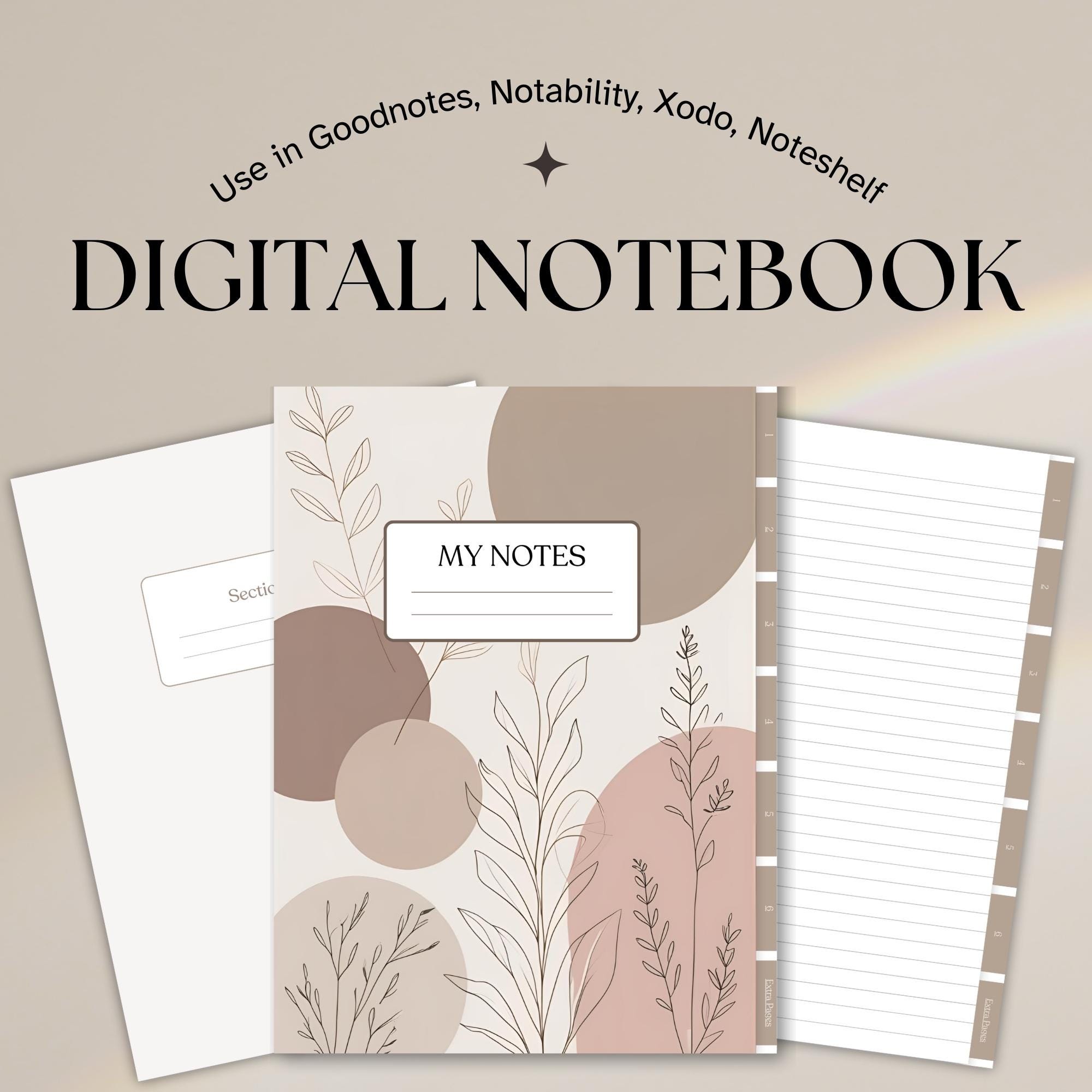 Digital Notebook | Neutral Boho Aesthetic | Goodnotes PDF | Hyperlinked Tabs | Botanical Planner | Reusable Digital Journal