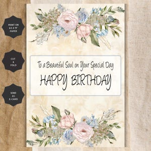 Happy Birthday Card for Her, Printable Floral Birthday Card, Birthday Card with Flowers, Instant Download, Digital Card, DIY Card, PDF JPG