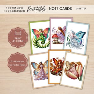 Cartes de correspondance de fées imprimables, cartes de correspondance plates avec des motifs fantastiques, cartes de voeux vierges fantaisistes pliables, téléchargement immédiat, cartes de correspondance bricolage