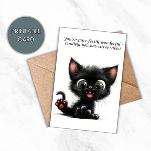 Afdrukbare vriendschapskaart voor BFF met zwarte kat, pdf-wenskaart beste vriend, digitale kaart schattige kat voor vrienden, direct downloaden