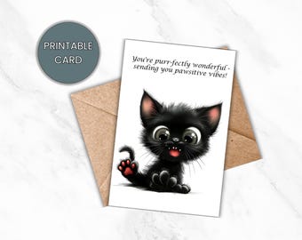 Afdrukbare aanmoedigingskaart, Black Cat-ontwerp, direct downloaden