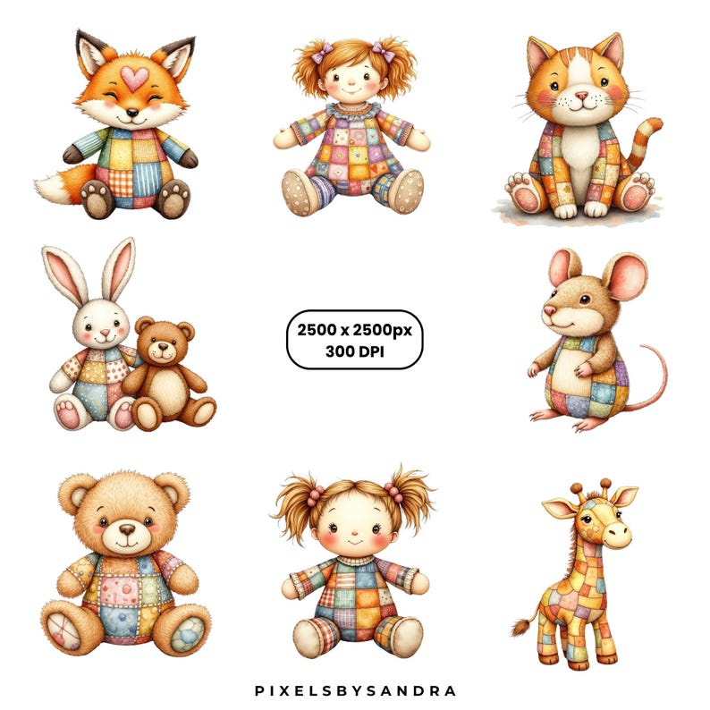 Patchwork Ragdoll Patchwork Clipart Pack, Quilted Animals & Ragdoll Pngs, Nursery Decor ...