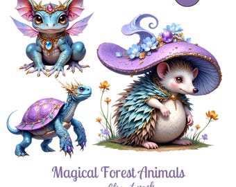 Magical Forest Animals Clipart Pack, 36 Fantasy Woodland Creatures, 300 DPI PNG, Commercial Use