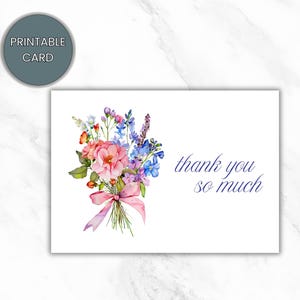 Carte de remerciement imprimable avec beau bouquet floral, carte de remerciement élégante, carte numérique, téléchargement immédiat, carte DIY
