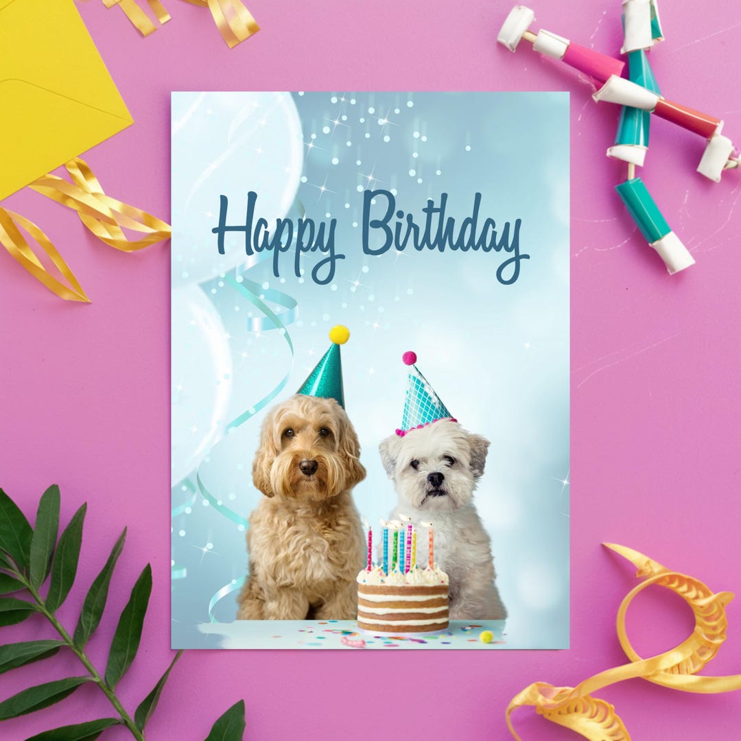 Printable Happy Birthday Card, Cute Dogs & Birthday Cake Theme, Dog ...