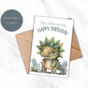 Printable Dinosaur Happy Birthday Card, Dinosaur Birthday Card for Kid, Dino Party Theme, Instant Download, Digital Card