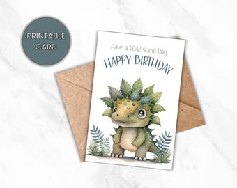 Druckbare Dinosaurier Geburtstagskarte, Dino Party Thema, Instant Download, Junge oder Mädchen