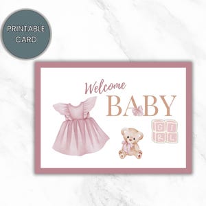Welcome Baby Girl Card: Printable Newborn Greeting (PDF, JPG Digital Download)