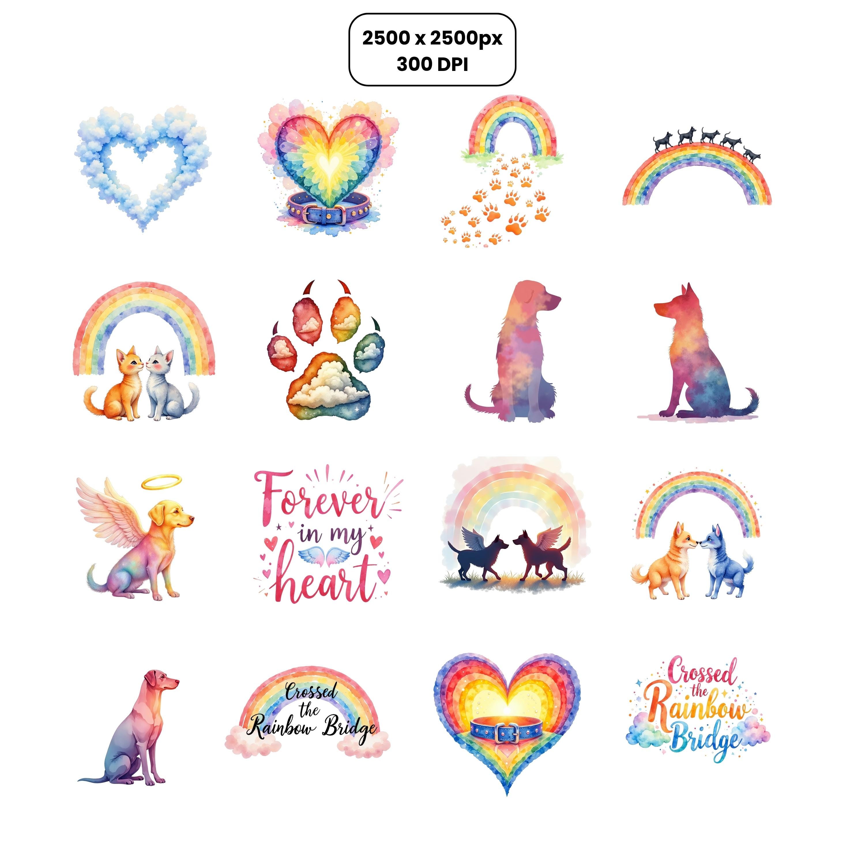 Rainbow Bridge Pet Memorial Clipart Pack, Angel Cat Dog Pngs ...