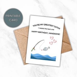 Carte de joyeux anniversaire imprimable, carte d'anniversaire pour lui, carte d'anniversaire sur le thème de la pêche pour mari ou petit ami, carte numérique, téléchargement immédiat