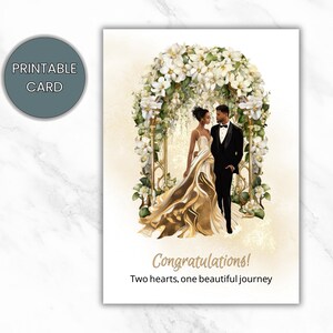 Cartão de felicitações de casamento, Cartão de feliz dia do casamento para impressão, Cartão digital para recém-casados, Cartão floral elegante para casal feliz,