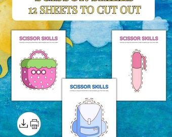 Scissor Skills Cutting Practice Pages, Preschool Activity, Kindergarten Worksheets, Instant Download