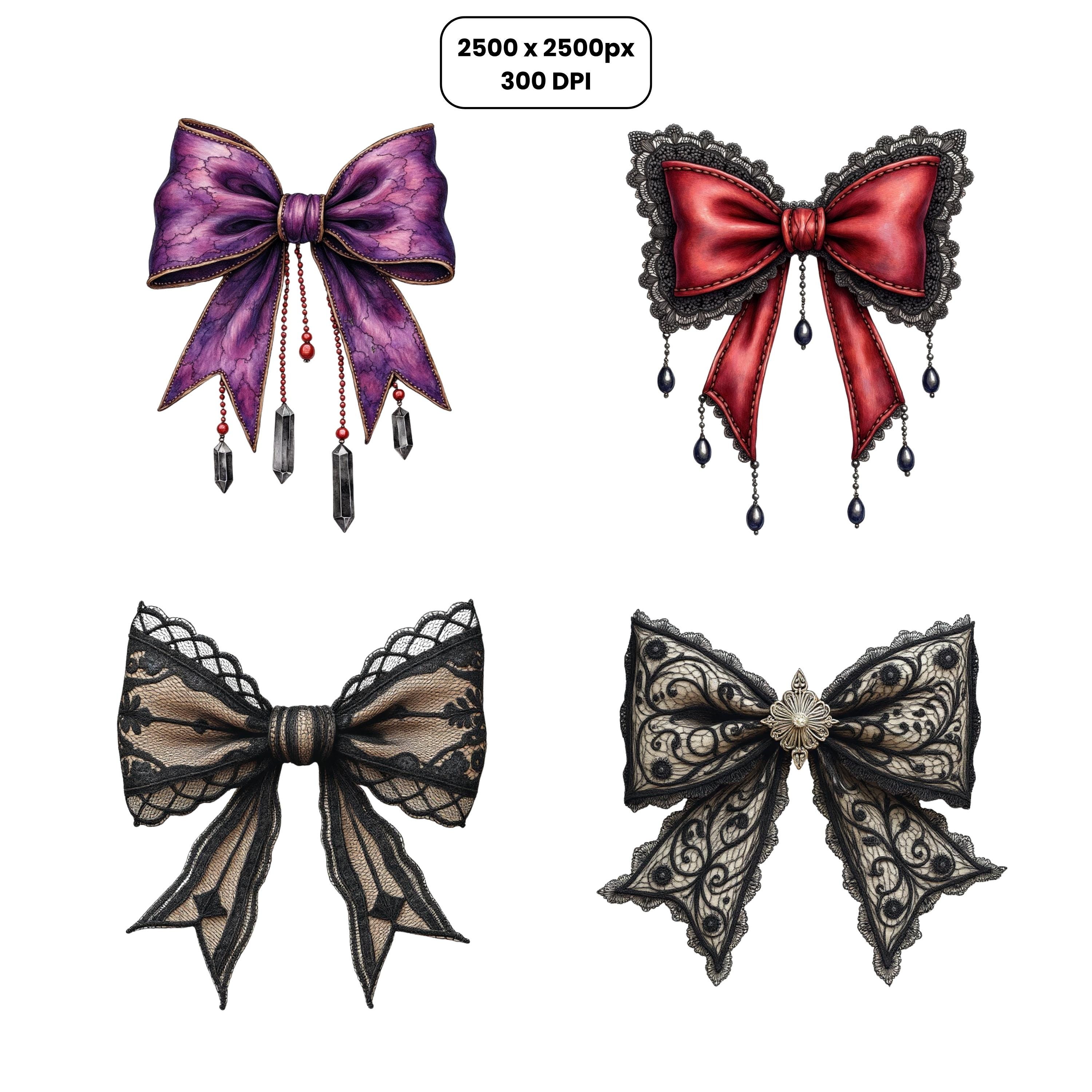 Gothic Coquette Bows Clipart Pack, Black Goth Ribbon, 24 PNG Bundle ...