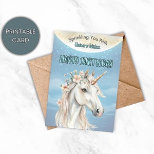 Printable Happy Birthday Card, Unicorn Birthday Card for Her, Fantasy Birthday Card, Instant Download, Print at Home, DIY Card, Digital Card