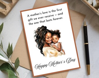 Mother’s Day Card, Printable African American Greeting Card, Afrocentric design, Instant Download, Print 8.5x11&quot; cut & fold 5x7&quot;, pdf, ecard