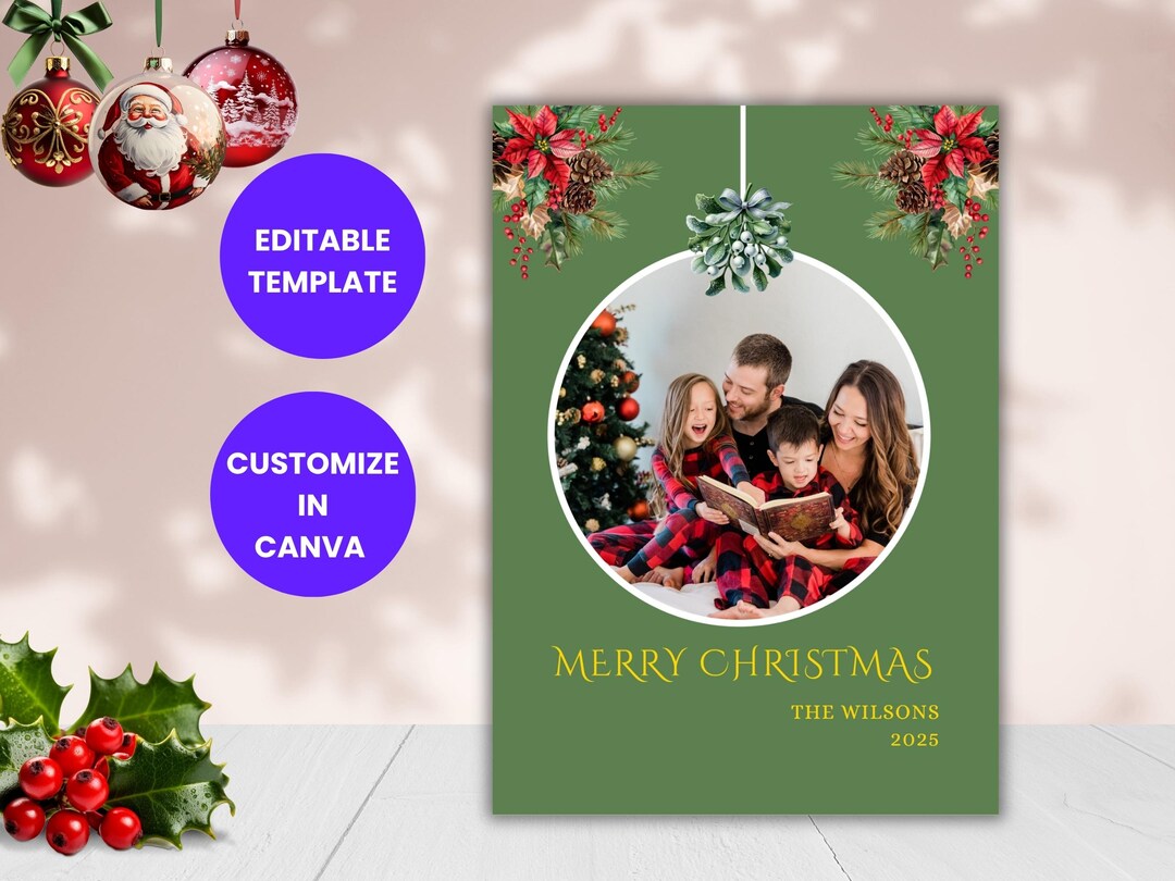 Editable Family Photo Christmas Card: Canva Template (digital Download ...