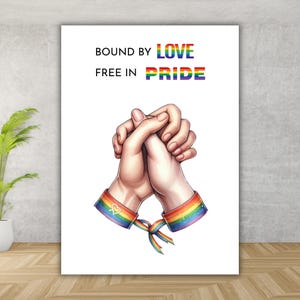 Carte de fierté imprimable LGBTQ+ – « Bound by Love. Fierté gratuit. – Carte Unity & Love – Art de bracelet arc-en-ciel – Téléchargement numérique