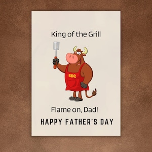 Carte drôle de fête des pères - King of the Grill BBQ Dad, carte papa imprimable, fête des pères mari, téléchargement pdf, carte électronique incluse