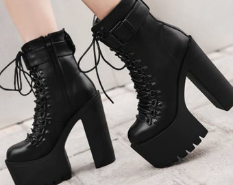 black platform boots heels
