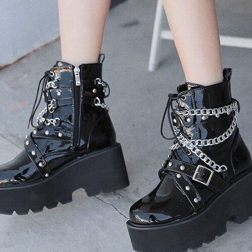 Platform Boots, Goth Platform Shoes, Motorcycle Boot, Lace Up Shoes,, Platform Shoes, Chunky Shoes, Gothic Boots, Biker Boot, High Heels
