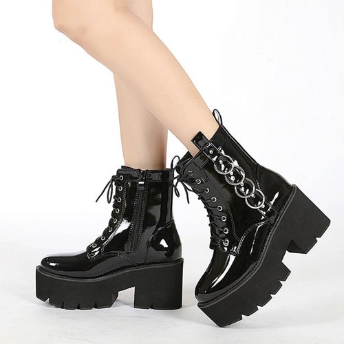 Platform Boots Goth Platform Shoes Motorcycle Boot Platform - Etsy