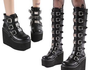 platform black buckle boots
