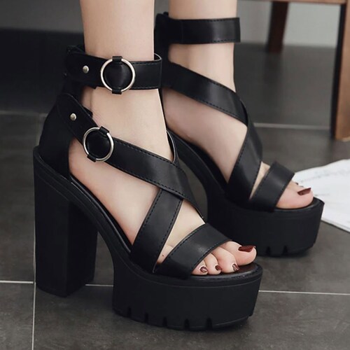 black block heel platform shoes