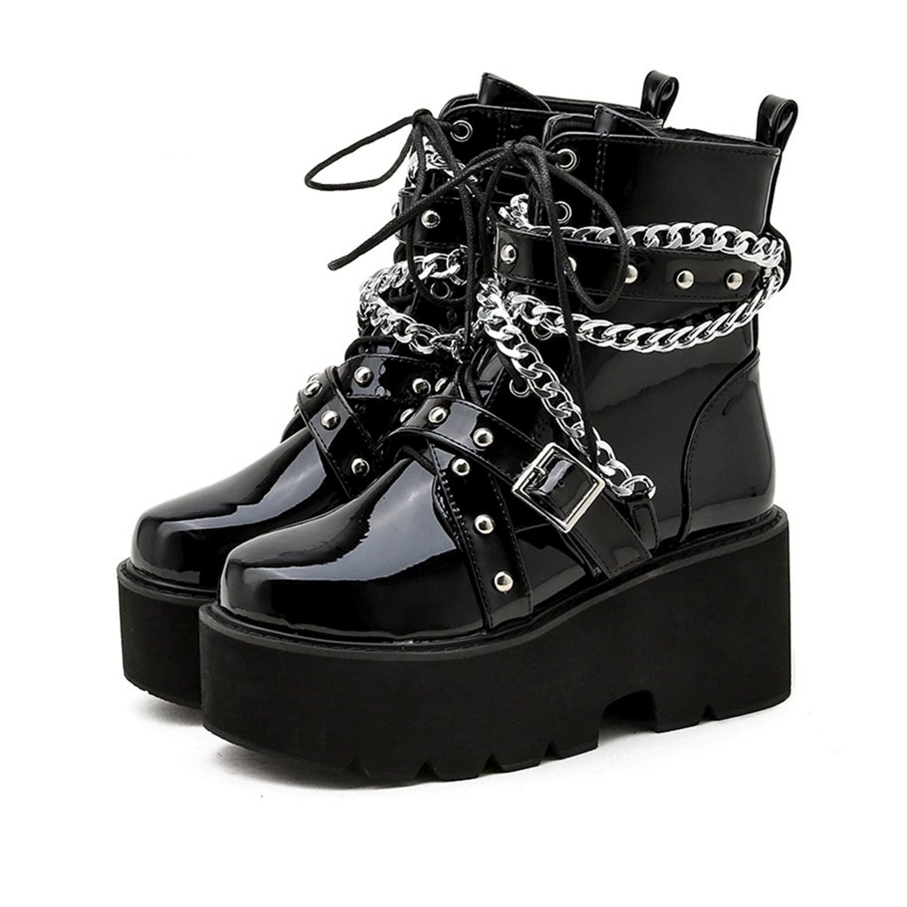 Platform Boots Goth Platform Shoes Motorcycle Boot Lace up Etsy