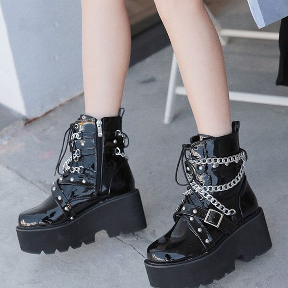 Platform Boots Goth Platform Shoes Motorcycle Boot Lace up - Etsy