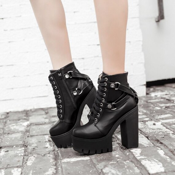 Goth Platform Shoes Motorcycle Boot 