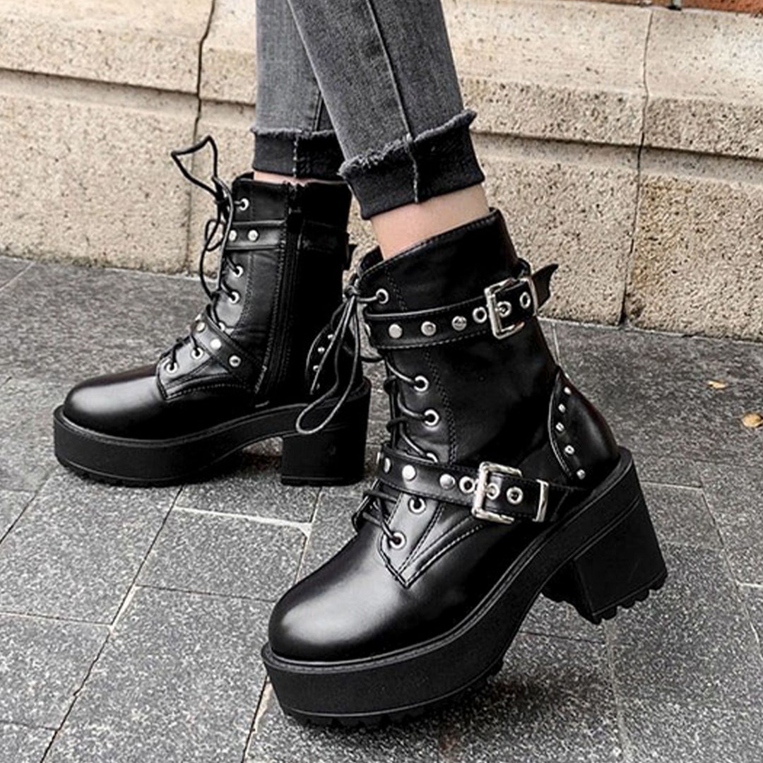 Lace up Shoes Platform Boots Goth Platform Shoes Motorcycle - Etsy
