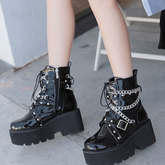 Vorm van het schip tijger Invloed Platform Boots Goth Platform Shoes Motorcycle Boot Lace Up - Etsy Nederland