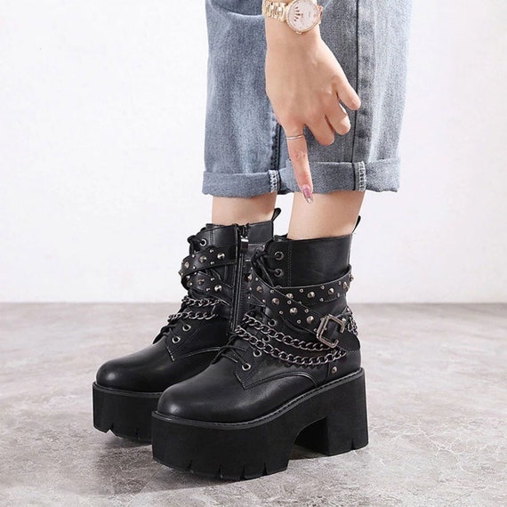 Platform Boots Goth Platform Shoes Motorcycle Boot Lace up - Etsy