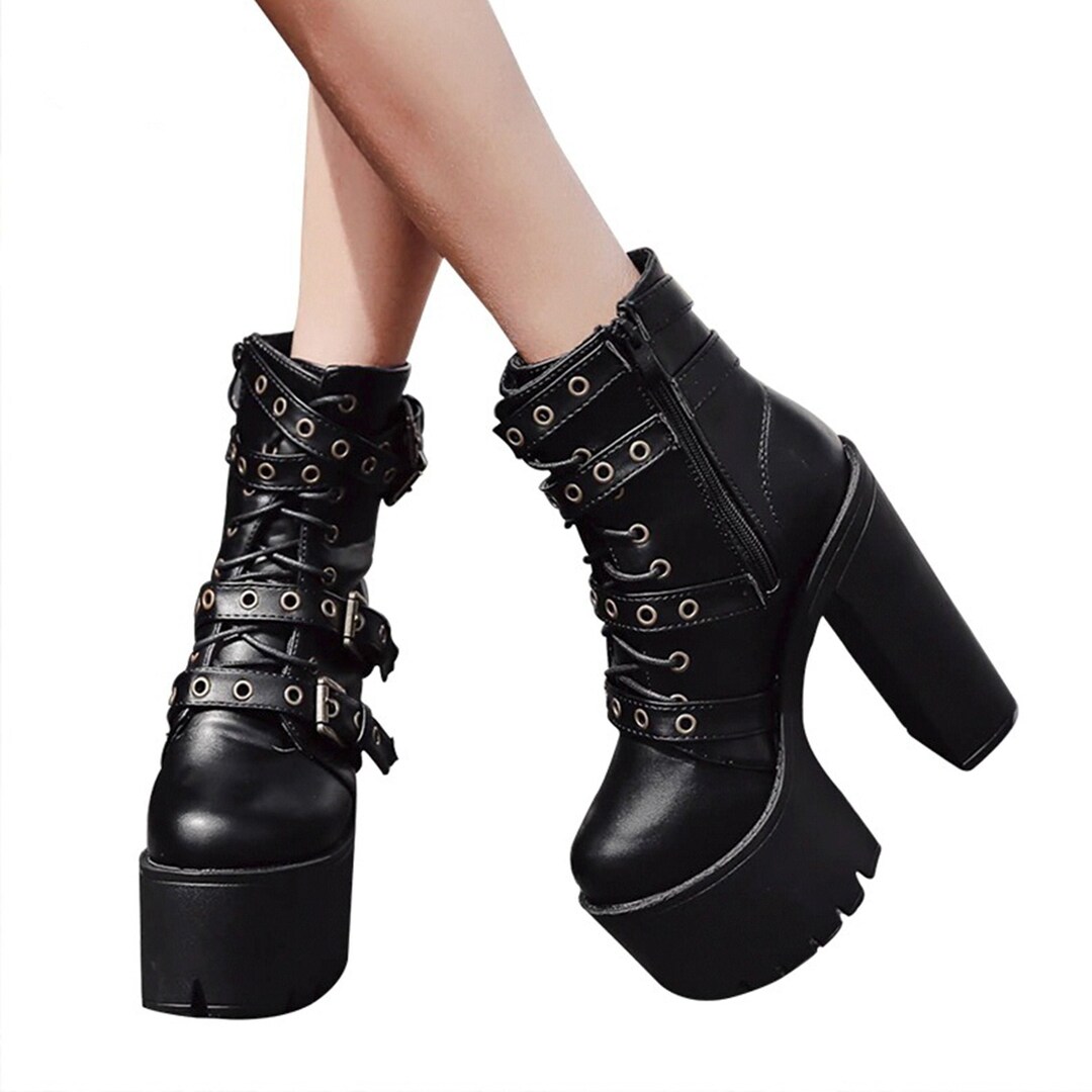 Lace up Shoes Goth Platform Shoes Motorcycle Boot Platform - Etsy