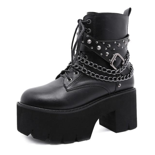 Platform Boots Goth Platform Shoes Motorcycle Boot Lace up - Etsy