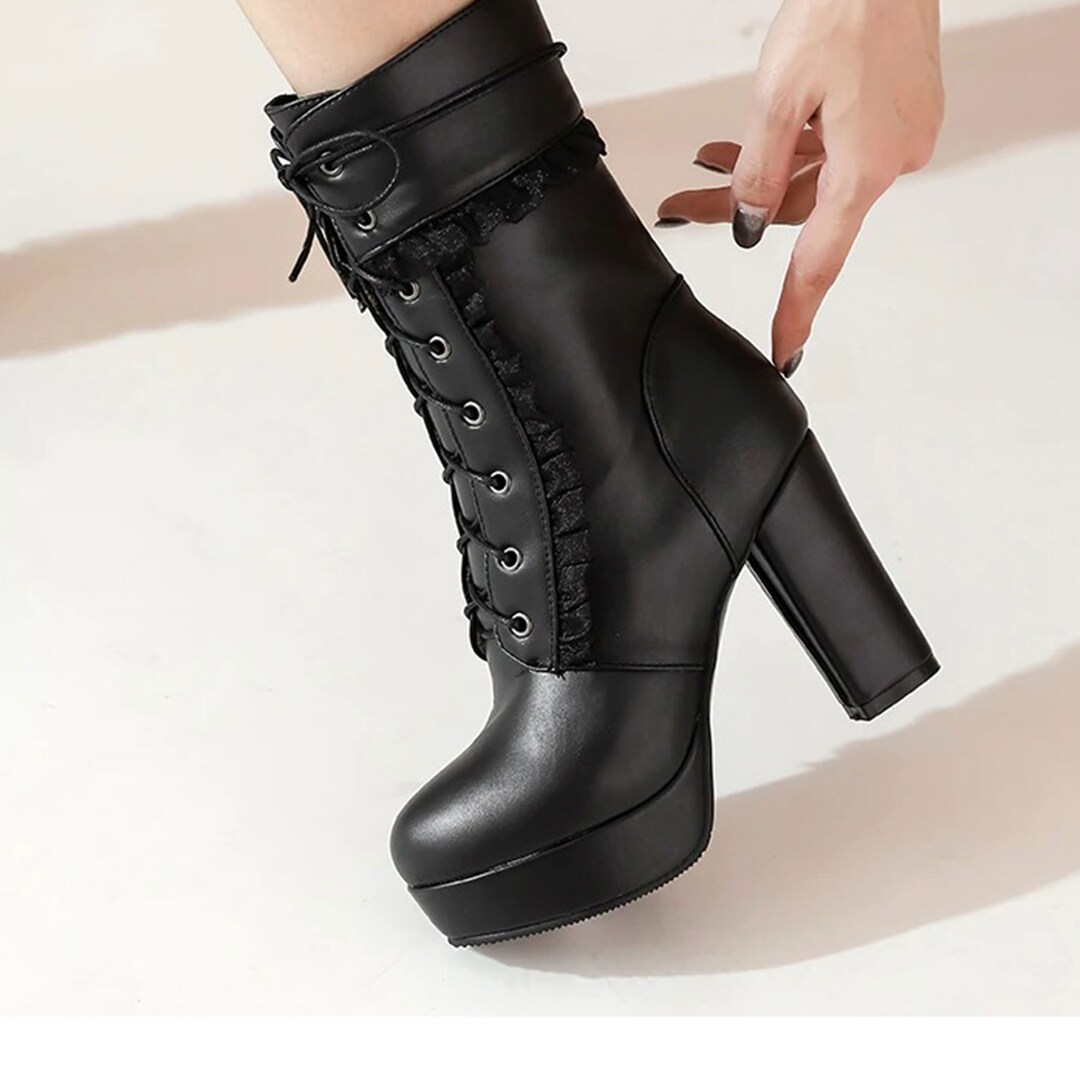Women's High Heels Biker Boot Motorcycle Boot Platform Etsy