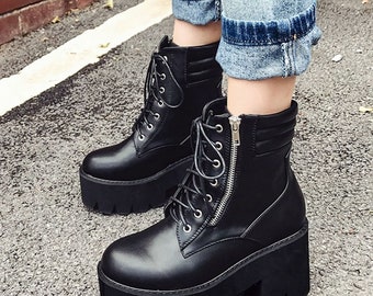 Women's Mid Calf Knee High Lace Up Platform Goth Punk Combat Military Boots W454 Women's Mid Calf Knee High Lace Up Platform Goth Punk Combat Military Boots W454