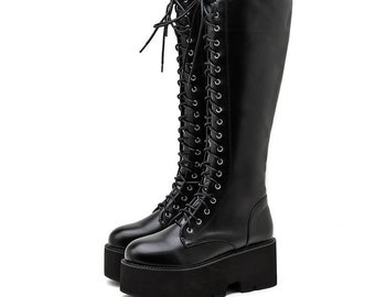 platform combat boots knee high