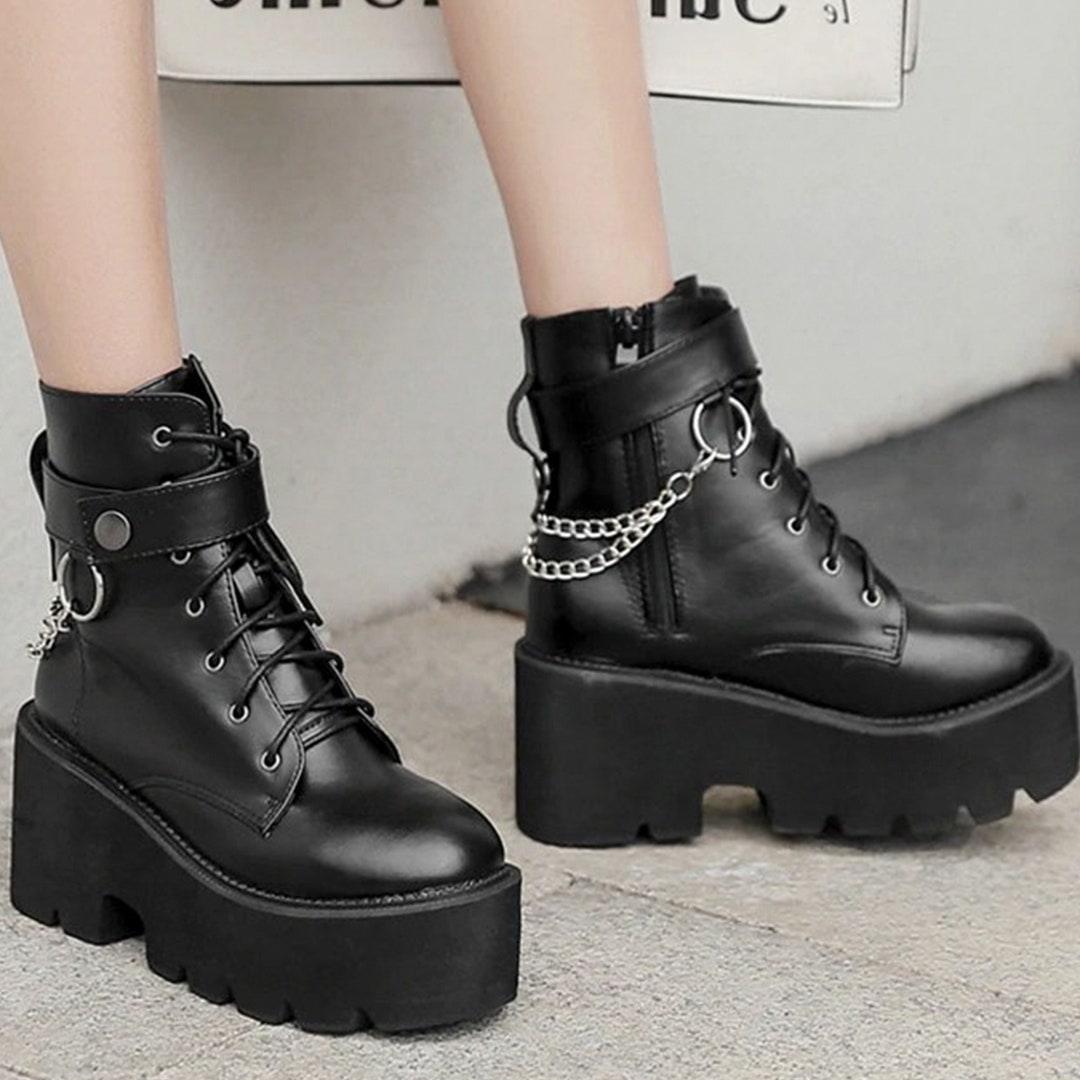 Gothic Boots Platform Boots Goth Platform Shoes Motorcycle - Etsy